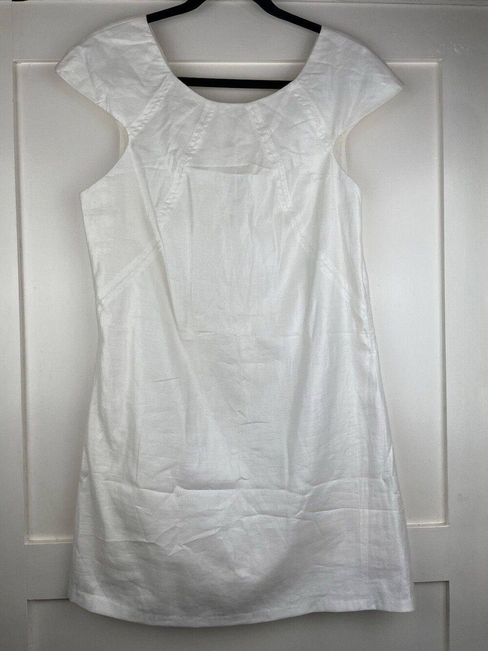 Silvian Heach Trapeze Mini Dress Women's Med Ivory Lurex Inserts Cap Sleeve